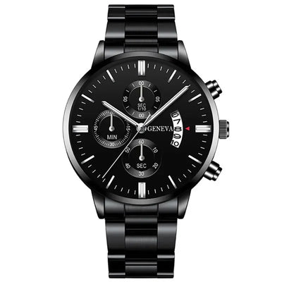 Luxury Black Stainless Steel Men's Watch with Calendar Feature - Smarsty