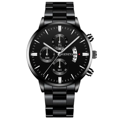 Luxury Black Stainless Steel Men's Watch with Calendar Feature - Smarsty