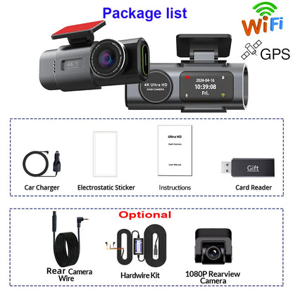 4K Dash Cam Dual Lens Night Vision With GPS VideoRecording - Smarsty