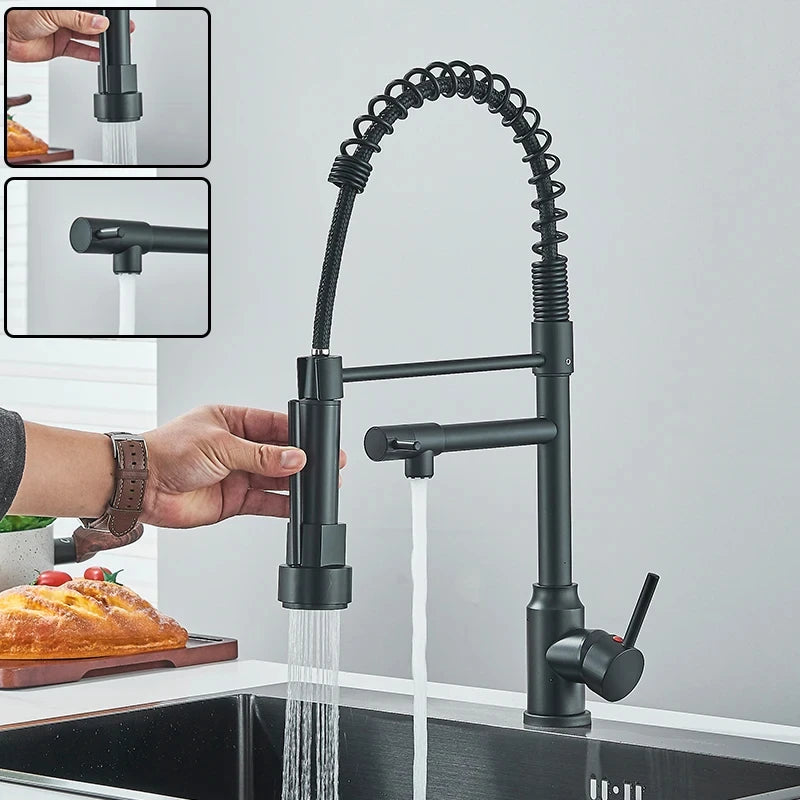 Black Kitchen Sink Faucet With Dual Spout Rotation - Smarsty