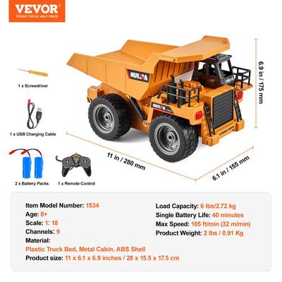 SucceBuy RC Car Children Toys Remote Control Dump Truck Toys 9-Channel with Battery for Toddlers Electric Car Kids Toys Gift