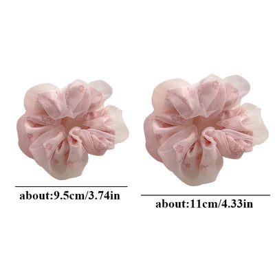 Double Layer Silk Hair Scrunchies Floral Soft Ponytail - Smarsty