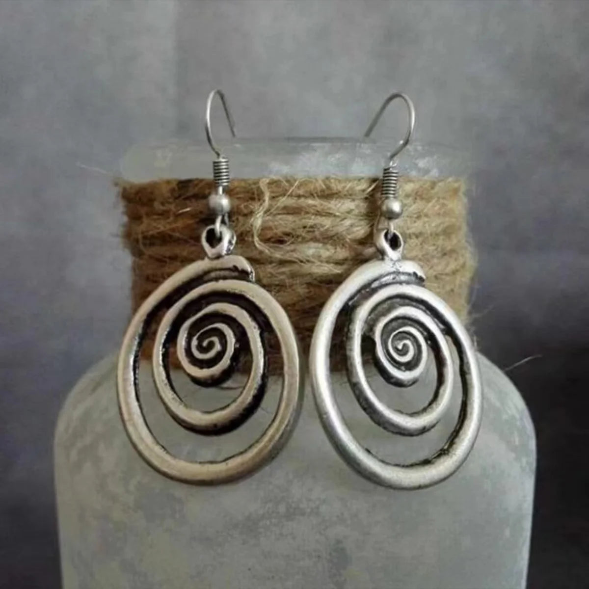 Retro Silver Round Dangle Earrings for Women Fashion Accessories - Smarsty
