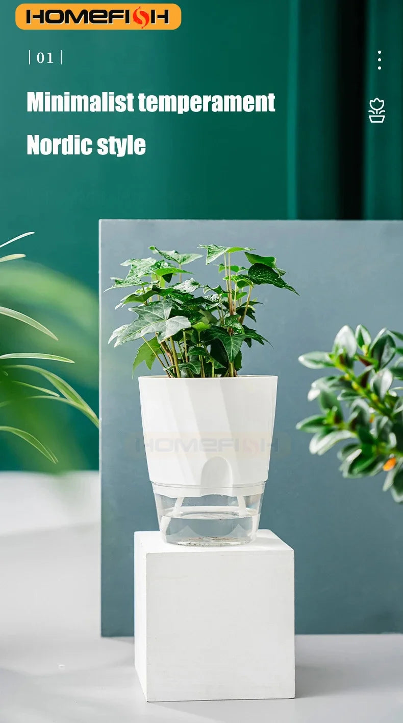 Lazy Hydroponic Flower Pot Automatic Water-Absorbing Flowerpot Transparent Double Layer Plastic Self Watering Planter Office