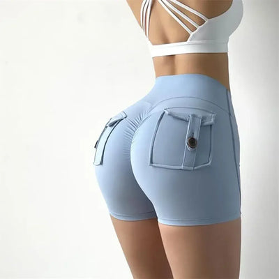 Summer Peach Butt Fitness Exercise Three-Quarter Pants Cargo Air Dry Pocket Yoga Tight lift the hips Women's Shorts - Smarsty
