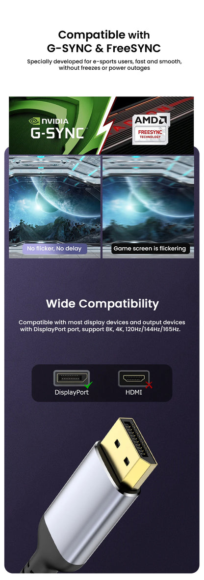 High Speed 8K DisplayPort Cable 1.4 G-Sync Compatible - Smarsty