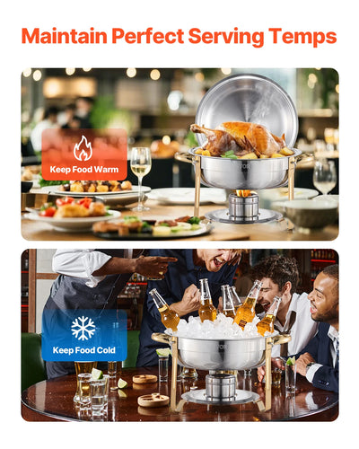 SucceBuy 4 Pack Chafing Dish Buffet Set Stainless Steel Chafer w/4 Full Size Pan Round Catering Warmer Server for Party Banquets - Smarsty