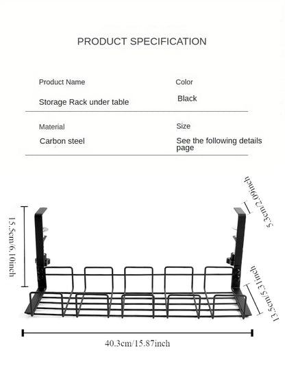 Under Table Storage Rack Metal Cable Management Tray Home Office Desk Wire Organizer No Punching Kitchen Storage Accessories