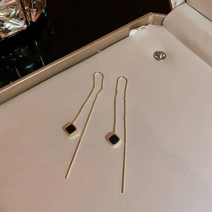 Geometric Gold Drop Earrings for Women with Long Tassels - Smarsty