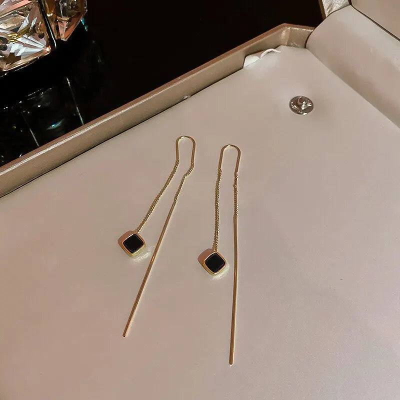 Geometric Gold Drop Earrings for Women with Long Tassels - Smarsty