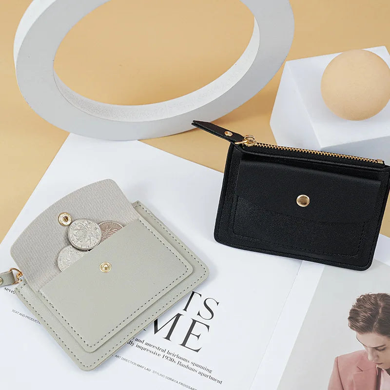 Women Simple Wallet Female PU Leather Purse Mini Zipper Solid Multi-Card Holder Coin Short Wallets Slim Small Wallet Zipper Hasp