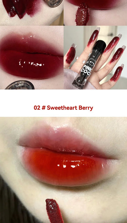 Pinkcoco Bear Doodle Mirror Lip Glaze Long Lasting Shine - Smarsty