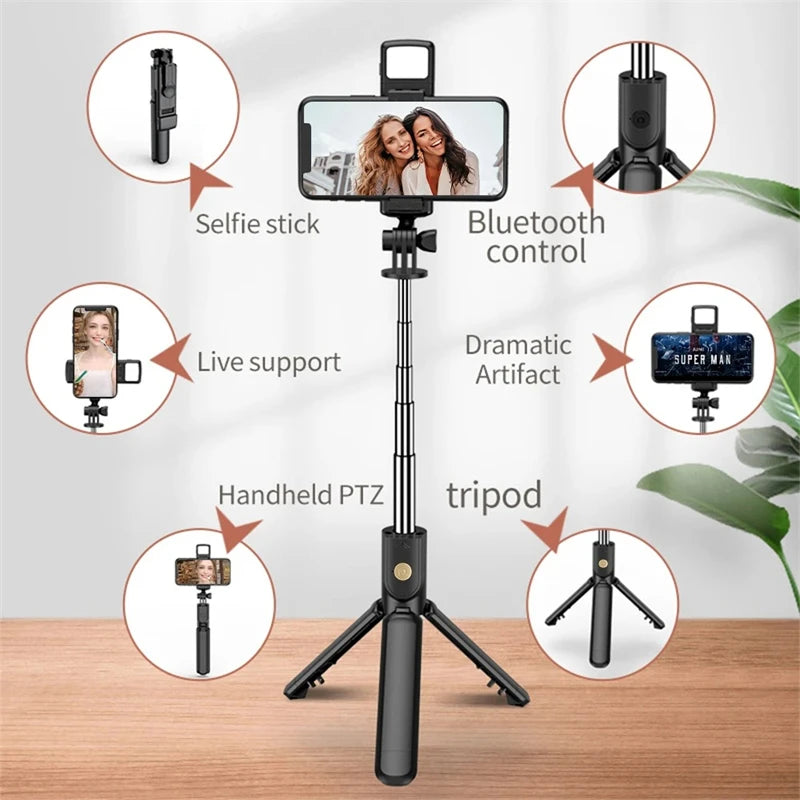 Selfie Stick Wireless Tripod Stand with Light Bluetooth Remote Extendable Tripod for iPhone Mobile Phone Tiktok Live Streaming - Smarsty