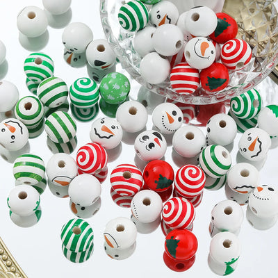 5/10pcs 16mm Wooden Beads Green Snowman Christmas Spacer Beads for DIY Bracelet Keychain Jewelry Making Handmade Accessories