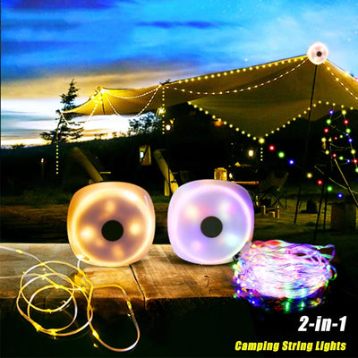 Camping String Lights,33Ft Light with Lanterns (2 in 1 Design),Camping Lights 2000mAh,IPX6 Waterproof,Rechargeable Flashlights by Smarsty