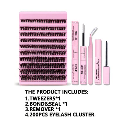 DIY Eyelash Extension Kit with 200pcs D Curl Clusters - Smarsty