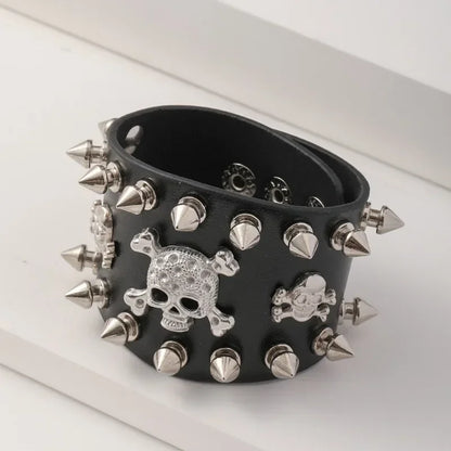 Unisex PU Leather Punk Bracelet with Spikes and Skull - Smarsty