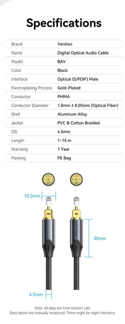 Vention Digital Optical Audio Cable for Superior Sound Quality - Smarsty