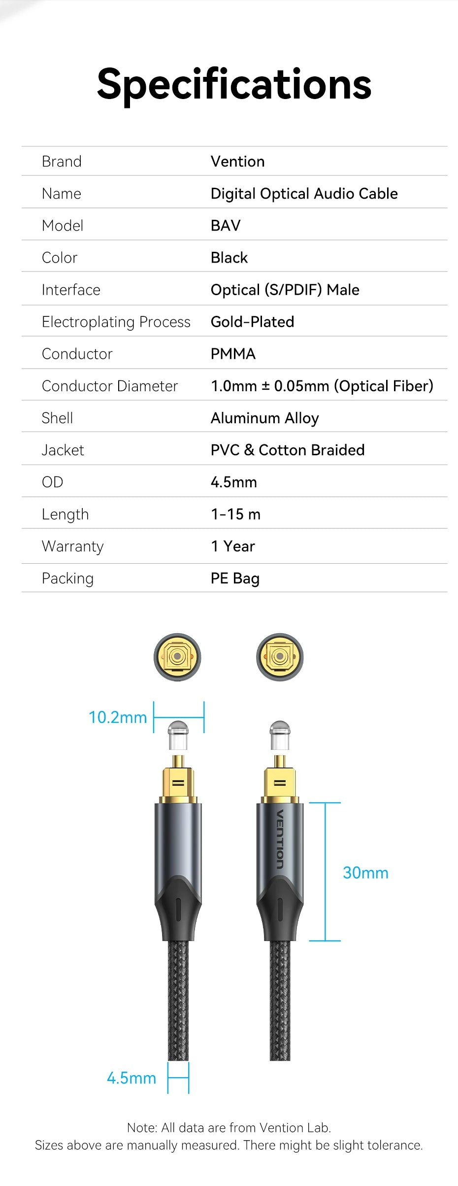 Vention Digital Optical Audio Cable for Superior Sound Quality - Smarsty