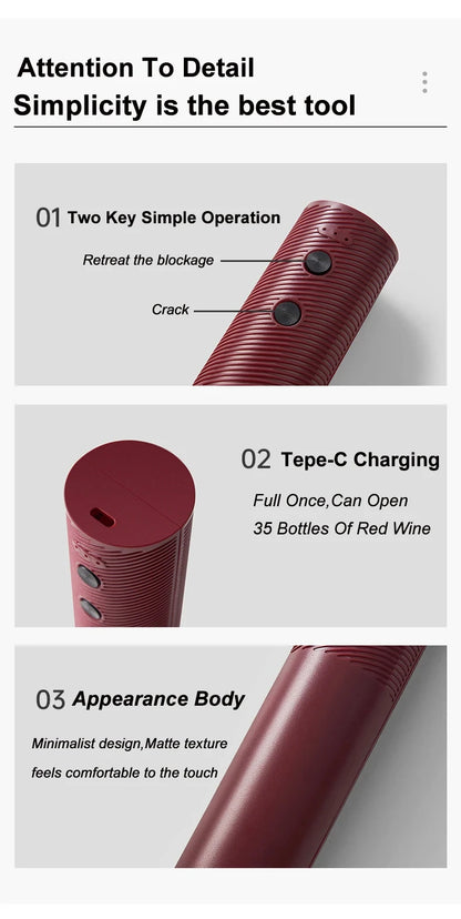 Electric Wine Bottle Opener Automatic Red Wine Corkscrew Rechargeable Wine Opener One-click Button Wine Tools Kitchen Products - Smarsty