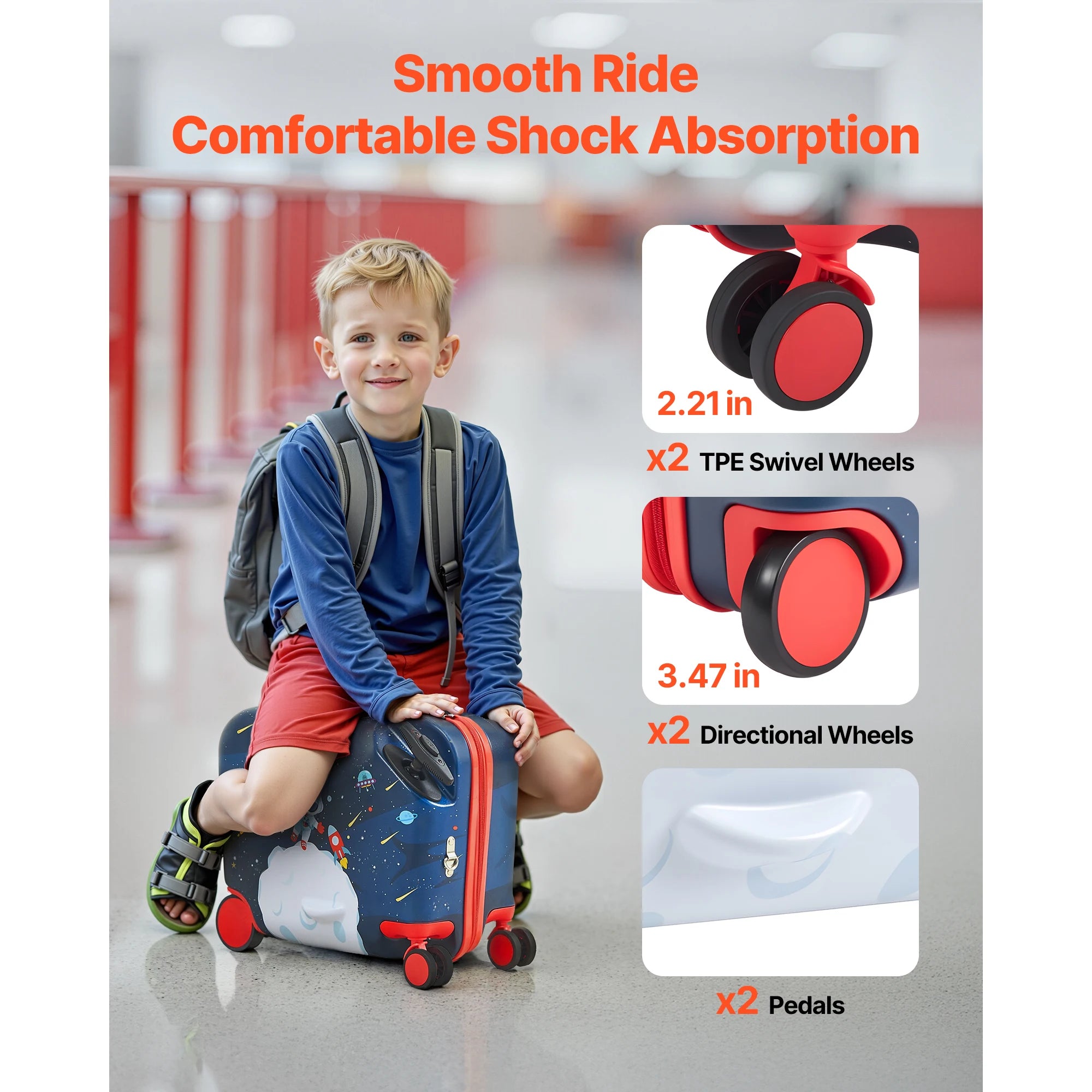 SucceBuy 18in Ride-on Luggage 26L Tow Along Toddler Carry on Luggage with Wheels Kids Riding Suitcase for Boys & Girls Gifts