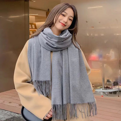 Women Cashmere Wool Scarf Warm Checkered Winter Wrap - Smarsty