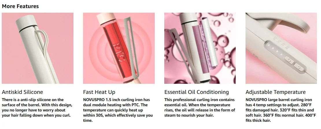 1.5 Inch Extra Large Curling Wand for Long Hair - Ceramic Tourmaline Barrel with 40000000 Negative Ions, 2 Clips - Smarsty
