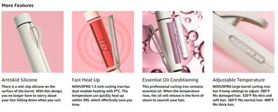1.5 Inch Extra Large Curling Wand for Long Hair - Ceramic Tourmaline Barrel with 40000000 Negative Ions, 2 Clips - Smarsty