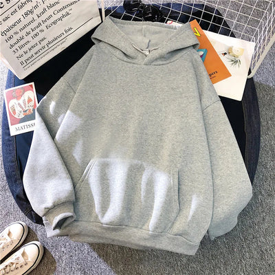 2024Autumn Casual Women's Solid Hoodie Comfortable Strecth Sweatshirts Loose Pocket Warm Clothes Fashion Street Female Pullovers - Smarsty