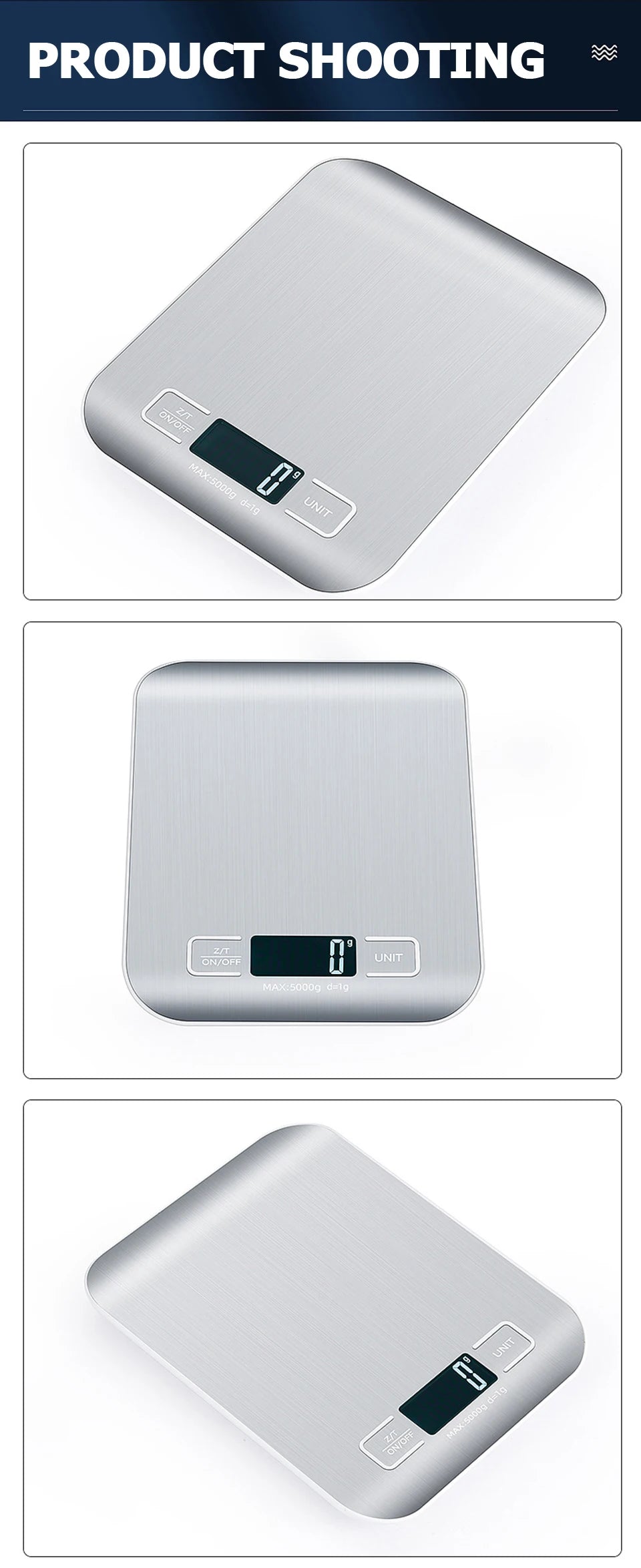 Rechargeable Kitchen Scale with LCD Display Stainless Steel Design - Smarsty