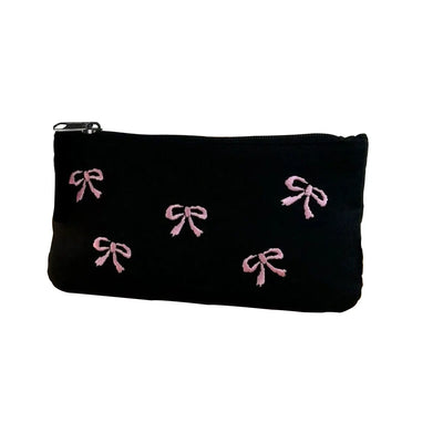 Elegant Bow Embroidery Cosmetic Bag Canvas Pen Case - Smarsty