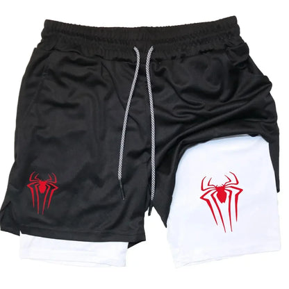 Y2K Performance Shorts Men Spider Printed GYM Casual Sports Compression Shorts Workout Running Mesh 2 In 1 Sport Short Pants - Smarsty