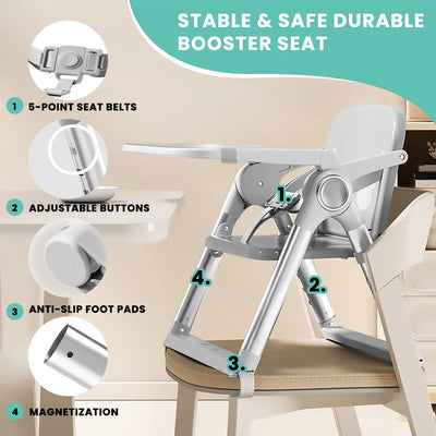Baby Folding Booster Seat High Chair For Dining, Baby Toddler Portable Feeding Seat for Children 6 Months to 3 Years Approx - Smarsty