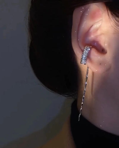 Zircon C Shape Long Tassel Ear Cuffs No Piercing Earrings - Smarsty
