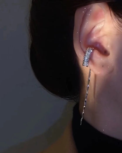 Zircon C Shape Long Tassel Ear Cuffs No Piercing Earrings - Smarsty