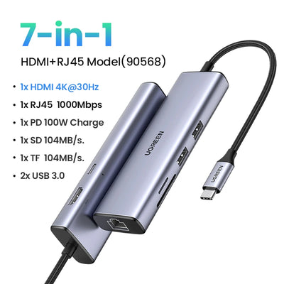 USB C Multiport Hub 4K HDMI Ethernet Dock PD100W Compact - Smarsty