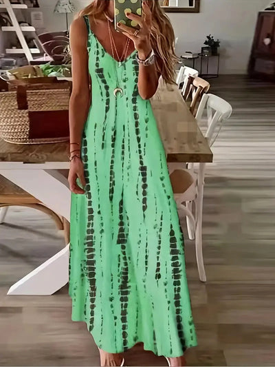 Women's Casual Loose V-neck Tie Dye Printed Spaghetti Maxi Dress Summer Beach Vacation Long Dress - Smarsty