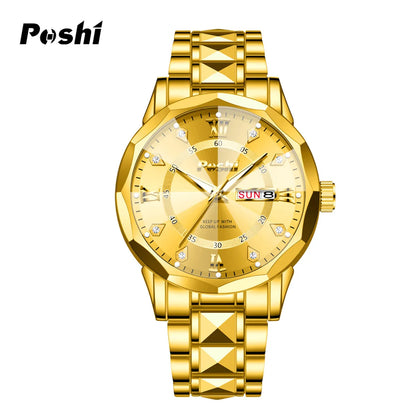 Poshi Men's Waterproof Luminous Quartz Watch with Dual Calendar - Smarsty