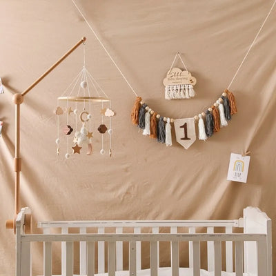 Baby Crib Mobile Bed Bell Rattle Toys Wooden Crochet Stars Pendant Bed Bell Toys Newborn Comfort Crib Bracket Hanging Toys Gifts by Smarsty