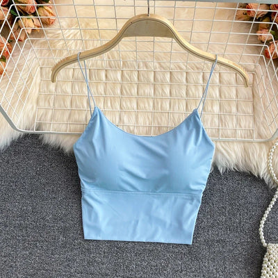 Women Crop Tops Sexy Solid Color Camisole Ice Silk Tube Top Seamless Sports Tank Top Wireless Underwear Padded Bra Bralette Vest - Smarsty