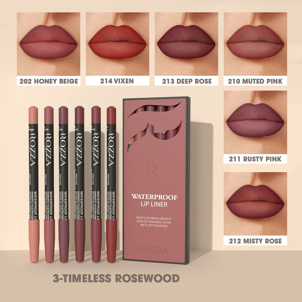Rozza Waterproof Lip Liner Pencil Set for Long Lasting Wear - Smarsty