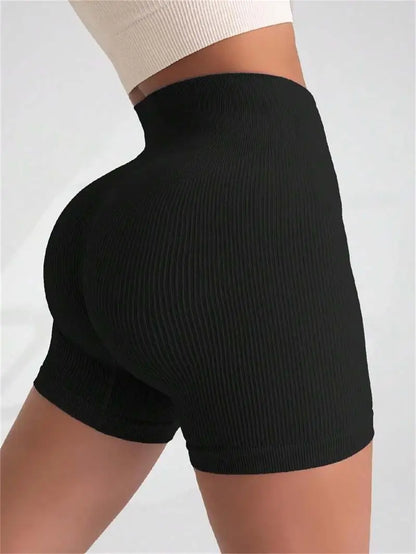 High-waisted Yoga Pant For Women, Designed To Lift And Shape, Tight-fitting With Solid Color And Ribbed Texture, Sports  Shorts - Smarsty