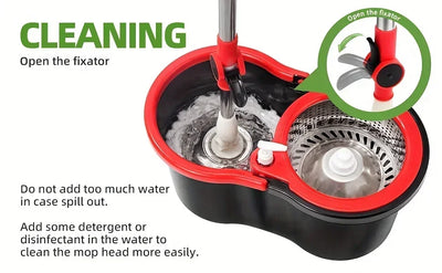 Hot Sale Heavy Duty Spin Mop Bucket System, 360° Rotating Floor Cleaner for Home, Adjustable Stainless Steel Handle, 3 Mop Heads
