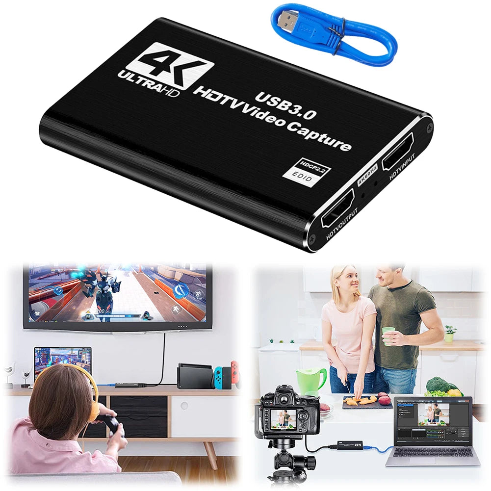 USB 3.0 4K HDMI-Compatible Capture Card 1080P 60Hz HD Video Recorder Grabber Gaming Capture Card for PS4/Xbox/PC Live Streaming