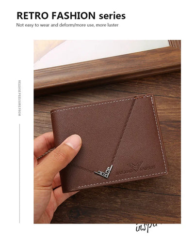 Men's wallet, leather short multiple card holder, wallet, credit card, ID card holder, casual men's business men's double fold - Smarsty