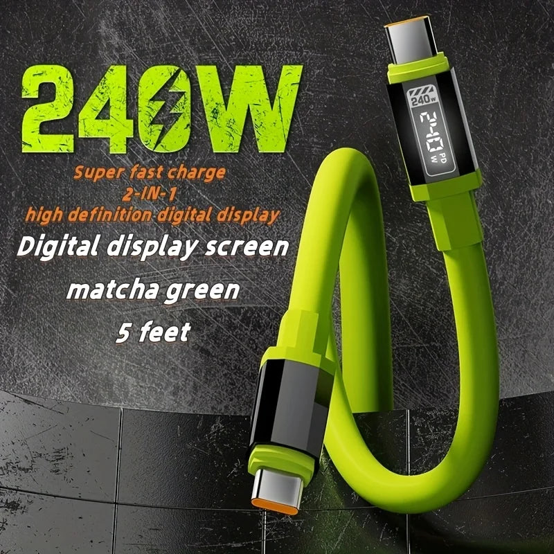240W USB A to C C  Cable with Power Display Fast Charging Charger for IPhone 15 16 17 Samsung  Xiaomi Huawei Phones Type C Cord