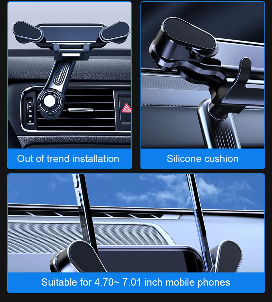 BLALION Car Phone Holder Gravity GPS Support 360 Degree Rotatable Anti Shaking Car Air Vent Mount For IPhone Pro Xiaomi Samsung - Smarsty