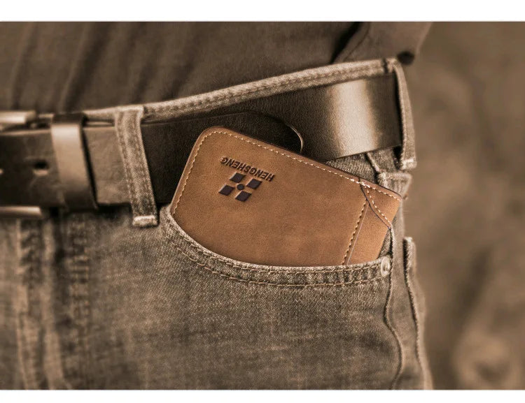New Men Wallets Credit Card/ID Holder Vintage Brand Male Wallet High Quality PU Leather Photo Holder Foldable Short Men Purse - Smarsty