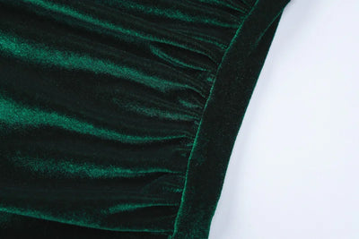 Dulzura 2024 Spring Summer Velvet Long Sleeve Midi Dress For Women Ruched Long Dress Elegant Party Clothes Evening Green Outfits - Smarsty