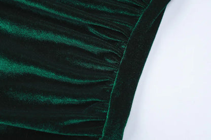 Dulzura 2024 Spring Summer Velvet Long Sleeve Midi Dress For Women Ruched Long Dress Elegant Party Clothes Evening Green Outfits - Smarsty